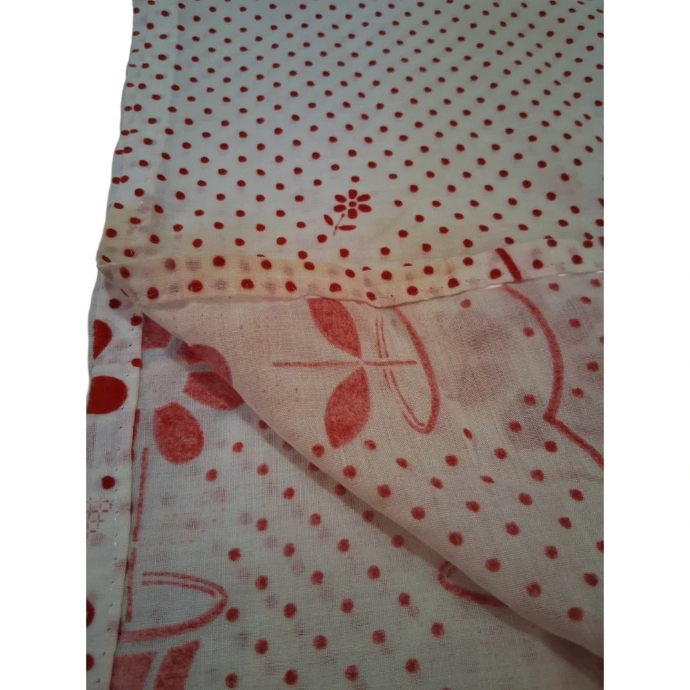 Vtg Cafe Curtains & Kitchen Valance Set Red White Polka Dot Flower Decor READ